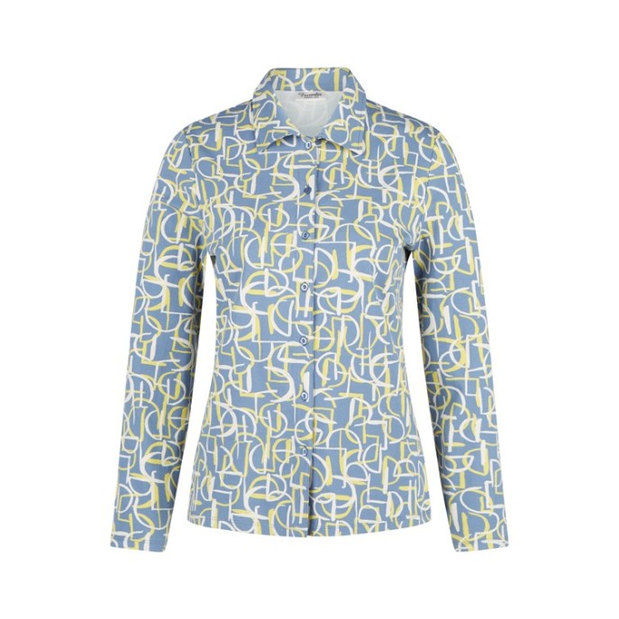 Barbara Lebek blouse tricot Blauw geel ecru